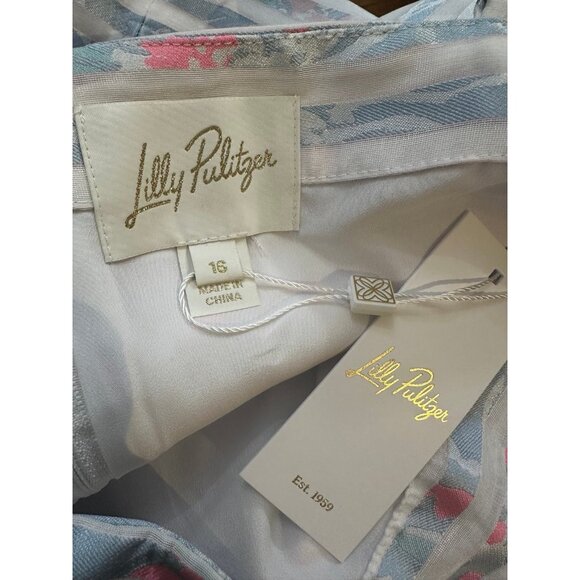 NWT Lilly Pulitzer Laken Skirted Romper in bluette floral stripe woven jacquard - Picture 7 of 9